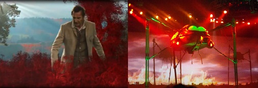 Liam Neeson in the music video for Forever Autumn / photo of The War of the Worlds concert by Ken Harrison
